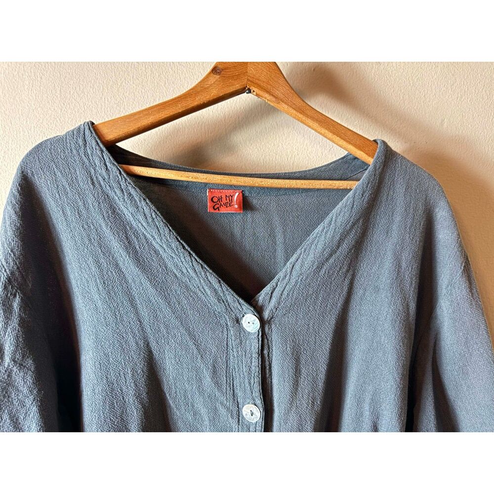 Oh My Gauze Large Medium Gray Button Cropped Ronie Cotton Gauze Blouse - Picture 4 of 11